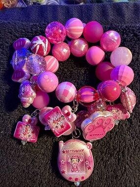 Betty Boop Pink Multi-Bead Charm Bracelet
